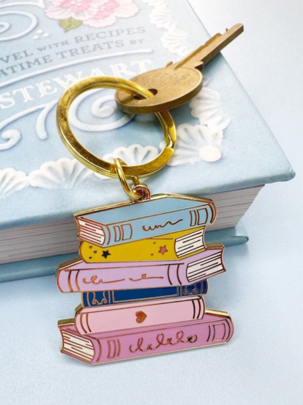 NWT ~ Streamline Imagined's Book Stack Gold Plated Enamel Keychain